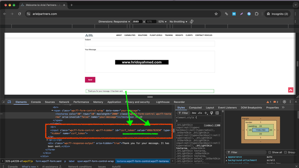 the form after adding the CSRF token