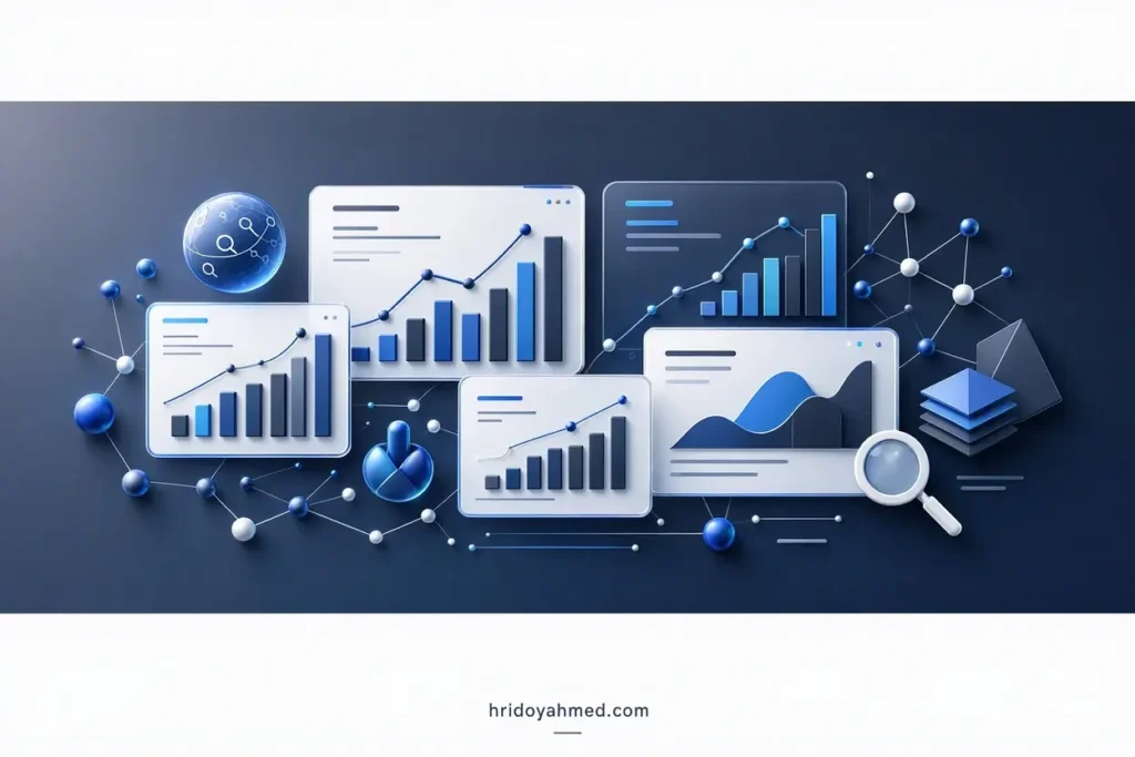 Dashboard-style illustration for SEO checks and reports by Hridoy Ahmed