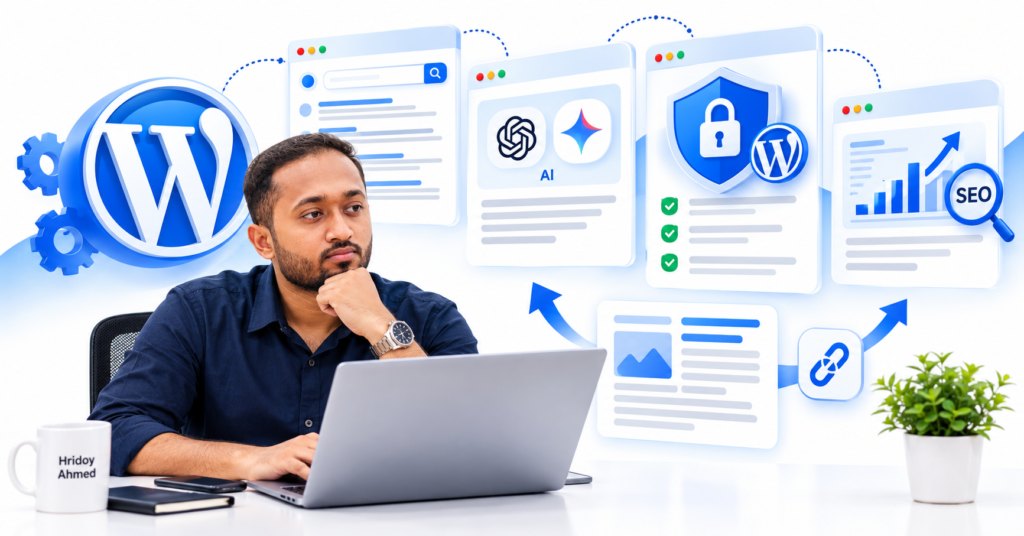 SEO and WordPress expert reviewing website quality, trust signals, author information and SEO analytics