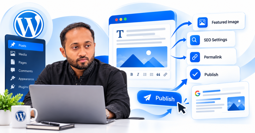 WordPress article editor with SEO settings and structured search result preview