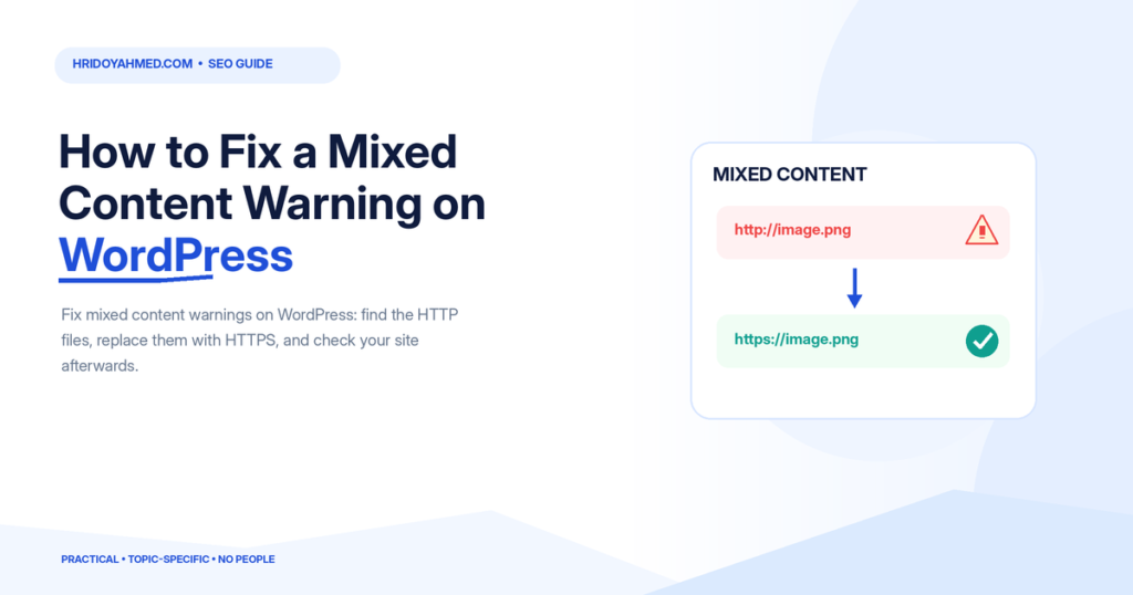 Mixed content warning example changing an insecure HTTP image URL to a secure HTTPS URL