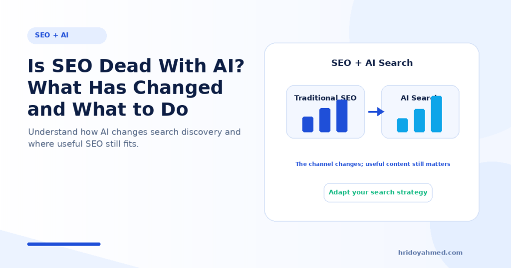 SEO and AI search illustration comparing traditional search with AI search and an adaptive strategy