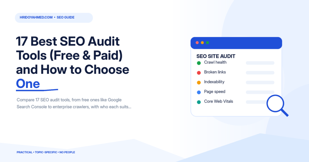 SEO site audit report showing crawl health, broken links, indexability, page speed and Core Web Vitals checks