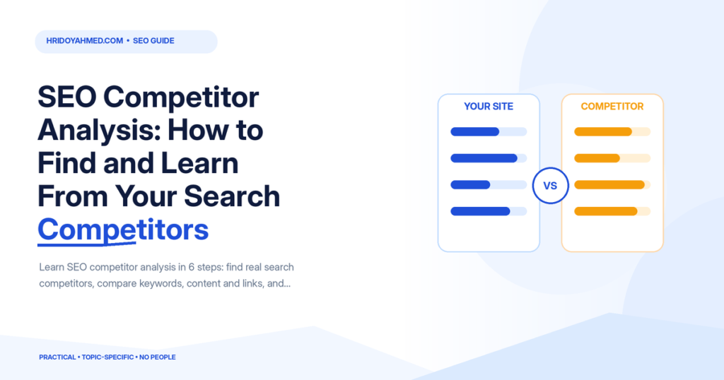 SEO competitor analysis comparison dashboard showing site keywords, content coverage and competitor metrics